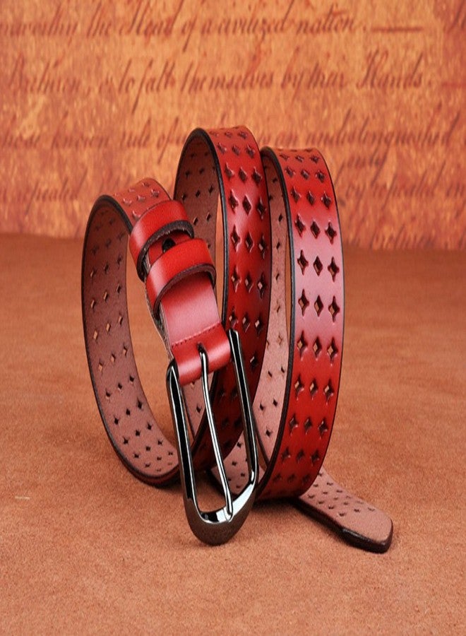 VONSELY Genuine Leather Belts for Women Hollow Out Design, Soft Leather Womens Belts with Pin Buckle, Red Leather Belt - Image 3
